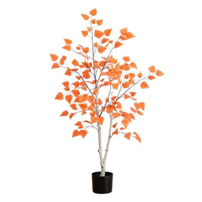 Nearly Natural 4 ft. Autumn Paper Birch Artificial Fall Tree