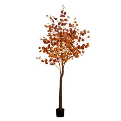 Nearly Natural 7 ft. Pre-Lit Grand Autumn Eucalyptus Artificial Fall Tree with 420 Warm White LED Lights