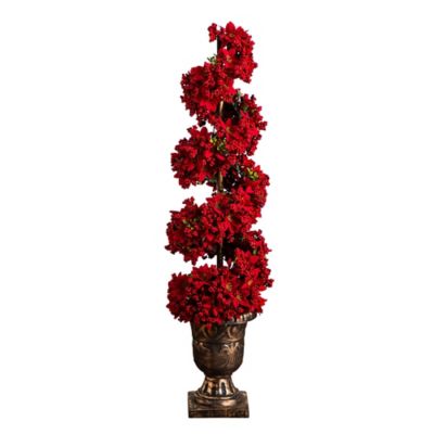 Nearly Natural 3 ft. Pre-Lit Artificial Christmas Poinsettias and Berries Spiral Topiary Tree with 30 Warm White LED Lights