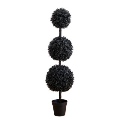 Nearly Natural 5 ft. UV Resistant Artificial Halloween Black Triple Ball Boxwood Topiary (Indoor/Outdoor)