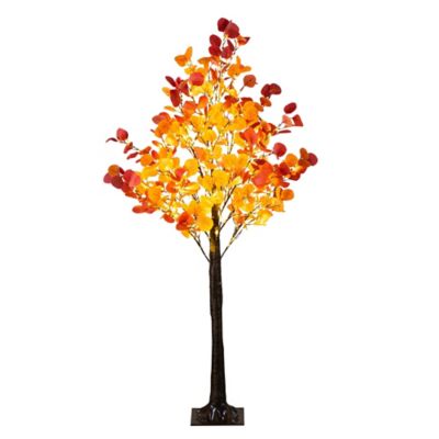 Nearly Natural 5 ft. Pre-Lit Bright Autumn Eucalyptus Artificial Fall Tree with 300 Warm White LED Lights