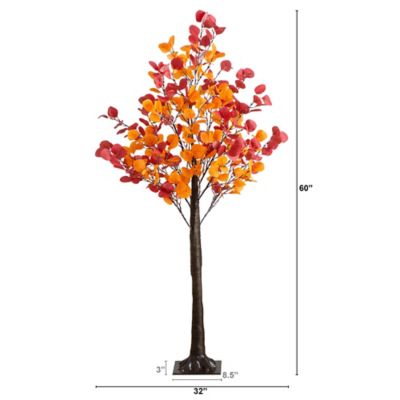 Image showing  5 ft. Pre-Lit Bright Autumn Eucalyptus Artificial Fall Tree with 300 Warm White LED Lights