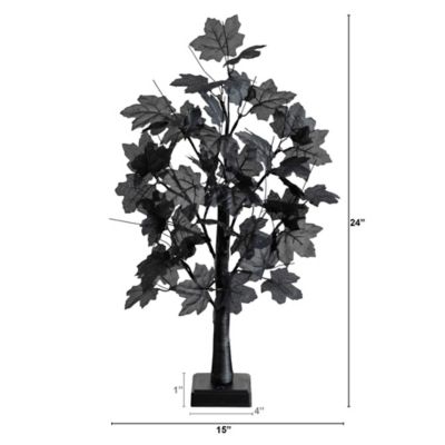 Image showing  2 ft. Pre-Lit Artificial Halloween Black Maple Tree with 24 Orange & Purple LED Lights