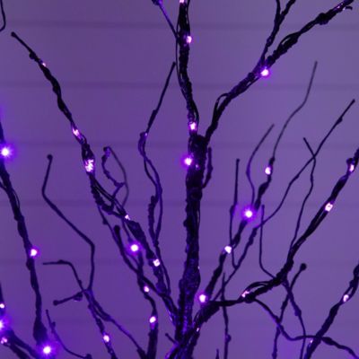 Image showing  4 ft. Pre-Lit Halloween Black Twig Artificial Tree with 180 Orange & Purple LED Lights