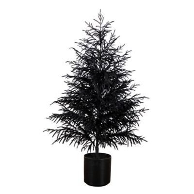 Nearly Natural 5 ft. Artificial Halloween Real Touch Black Norfolk Pine Christmas Tree with Natural Look