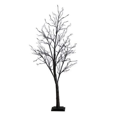 Nearly Natural 5 ft. Pre-Lit Halloween Deluxe Black Twig Artificial Fall Tree with 102 Orange and Purple LED Lights