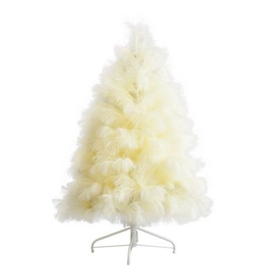 Nearly Natural 4 ft. Artificial Off-White Pampas Grass Christmas Tree