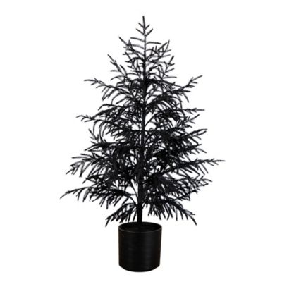 Nearly Natural 4 ft. Artificial Halloween Real Touch Black Norfolk Pine Christmas Tree with Natural Look