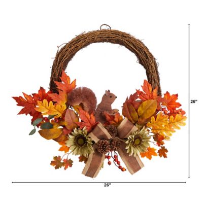 Image showing  26 in. Fall Harvest Artificial Autumn Wreath with Twig Base and Bunny