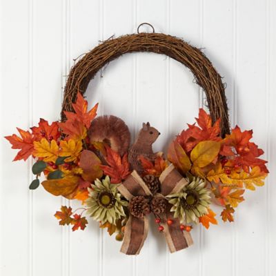 Image showing  26 in. Fall Harvest Artificial Autumn Wreath with Twig Base and Bunny
