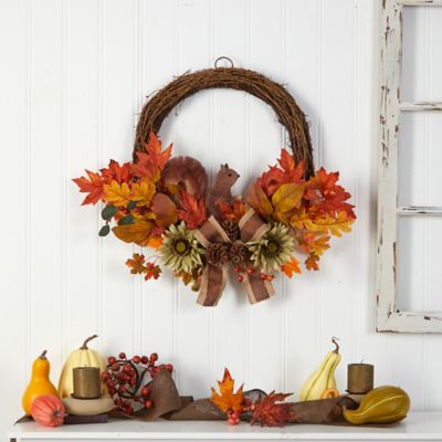 Image showing  26 in. Fall Harvest Artificial Autumn Wreath with Twig Base and Bunny