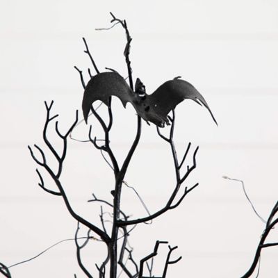 Image showing  3 ft. Pre-Lit Artificial Halloween Black Spooky Twig Tree with Bats and 100 Orange & Purple LED Lights