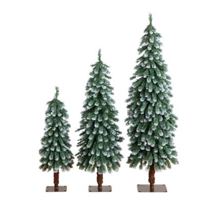 Nearly Natural 3 ft., 4 ft. and 5 ft. Pre-Lit Frosted Artificial Christmas Tree Set with Warm LED Lights - Set of 3