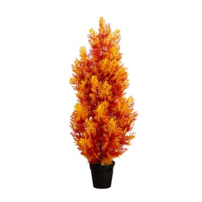 Nearly Natural 3 ft. UV Resistant Autumn Artificial Fall Cedar Tree (Indoor/Outdoor)