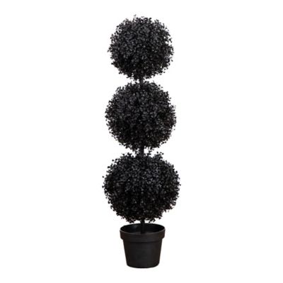 Nearly Natural 3 ft. UV Resistant Artificial Halloween Black Triple Ball Boxwood Topiary (Indoor/Outdoor)