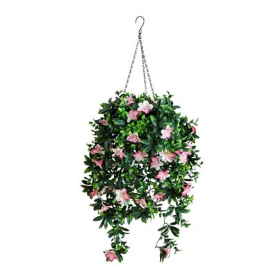 Nearly Natural 34 in. UV Resistant Artificial Azalea Hanging Basket (Indoor/Outdoor)