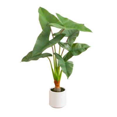 Nearly Natural 3.5 ft. Artificial Arrowhead Philodendron in White Decorative Planter