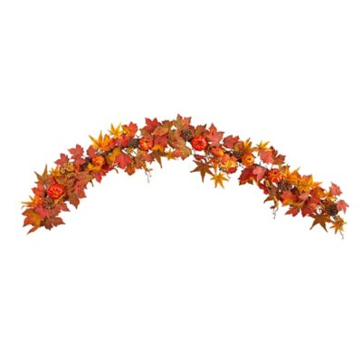Nearly Natural 6 ft. Autumn Maple Leaf, Pumpkin, Gourd and Berry Artificial Fall Garland