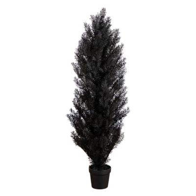 Nearly Natural 4 ft. UV Resistant Artificial Halloween Black Cedar Tree (Indoor/Outdoor)