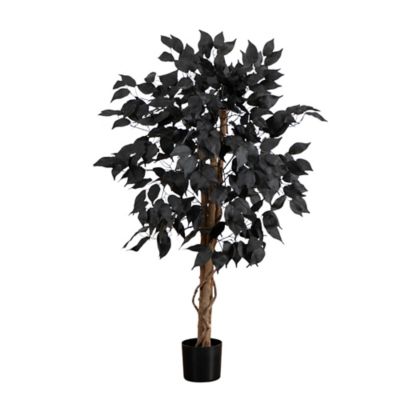 Nearly Natural 3 ft. Artificial Halloween Black Ficus Tree with Natural Trunk