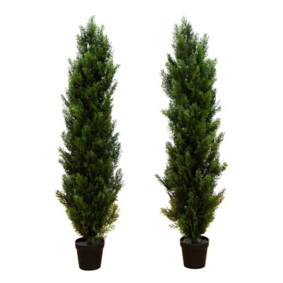 Nearly Natural 4 ft. Artificial Topiary Cedar Tree UV Resistant (Indoor/Outdoor) - Set of 2