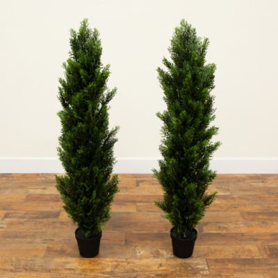 Image showing  4 ft. Artificial Topiary Cedar Tree UV Resistant (Indoor/Outdoor) - Set of 2