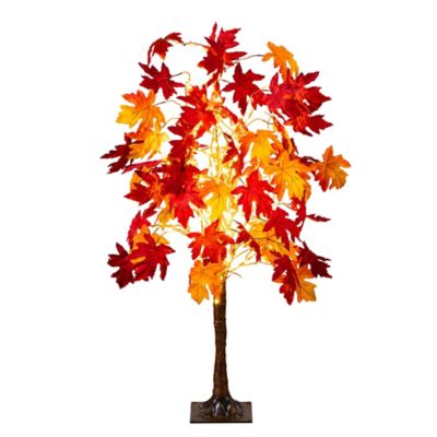 Nearly Natural 4 ft. Pre-Lit Autumn Weeping Maple Artificial Fall Tree with 180 Warm White LED Lights