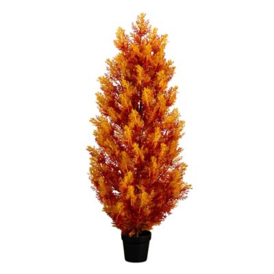 Nearly Natural 4 ft. UV Resistant Autumn Artificial Fall Cedar Tree (Indoor/Outdoor)