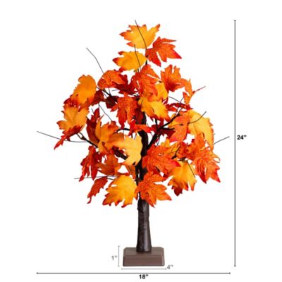 Image showing  2 ft. Pre-Lit Bright Autumn Maple Artificial Fall Tree with 24 Warm White LED Lights and Detachable Base