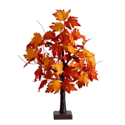 Image showing  2 ft. Pre-Lit Bright Autumn Maple Artificial Fall Tree with 24 Warm White LED Lights and Detachable Base