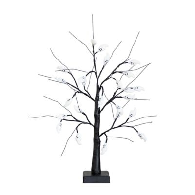 Nearly Natural 2 ft. Pre-Lit Artificial Halloween Ghost Twig Tree with 24 Purple LED Lights