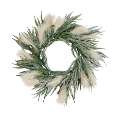 Nearly Natural 24 in. Artificial Balsam Fir Pine and Pampas Wreath with 50 Color Changing LED Lights