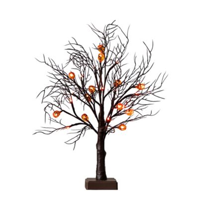 Nearly Natural 22 in. Pre-Lit Artificial Halloween Brown Twig Tree with 12 Orange LED Pumpkin Shaped Lights