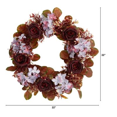 Image showing  22 in. Fall Hydrangea and Rose Autumn Artificial Wreath