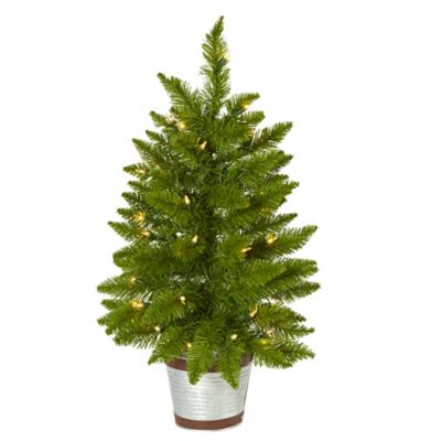Nearly Natural 2 ft. Providence Pine Artificial Christmas Tree in Planter with Warm White Lights and Bendable Branches