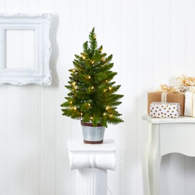 Image showing  2 ft. Providence Pine Artificial Christmas Tree in Planter with Warm White Lights and Bendable Branches