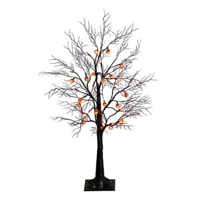 Nearly Natural 3 ft. Pre-Lit Artificial Halloween Black Twig Tree with 18 Orange LED Pumpkin Shaped Lights