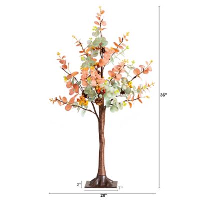 Image showing  3 ft. Pre-Lit Autumn Eucalyptus Artificial Fall Tree with Pinecones, Berries and 36 Warm White LED Lights
