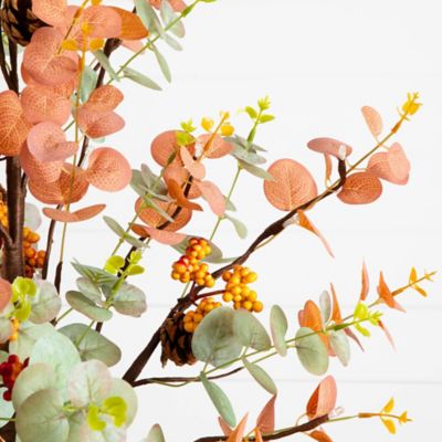 Image showing  3 ft. Pre-Lit Autumn Eucalyptus Artificial Fall Tree with Pinecones, Berries and 36 Warm White LED Lights