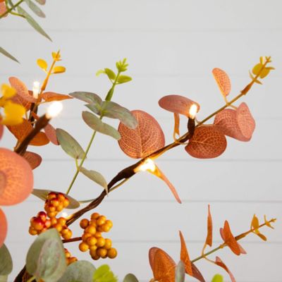 Image showing  3 ft. Pre-Lit Autumn Eucalyptus Artificial Fall Tree with Pinecones, Berries and 36 Warm White LED Lights