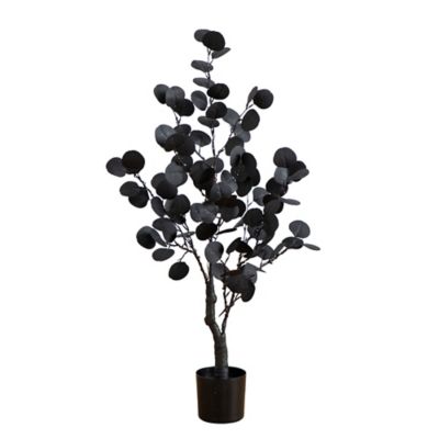 Nearly Natural 3 ft. Pre-Lit Artificial Halloween Black Eucalyptus Tree with 80 Orange & Purple LED Lights