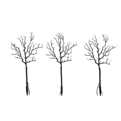 Nearly Natural 14 in. Pre-Lit Artificial Halloween Black Twig Branches with Orange Lights and Ground Stake - Set of 3