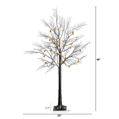 Image showing  4 ft. Pre-Lit Artificial Halloween Black Twig Tree with 24 Orange LED Pumpkin Shaped Lights