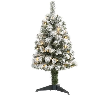 Nearly Natural 3 ft. Flocked West Virginia Fir Artificial Christmas Tree with 50 Clear LED Lights