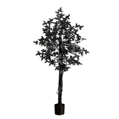 Nearly Natural 5 ft. Artificial Halloween Black Maple Tree with Natural Trunk