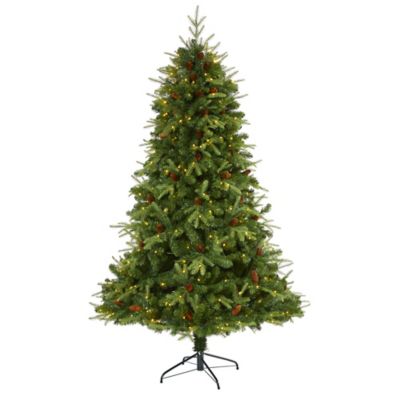 Nearly Natural 7 ft. Wellington Spruce Natural Look Artificial Christmas Tree with 400 Clear LED Lights and Pine Cones