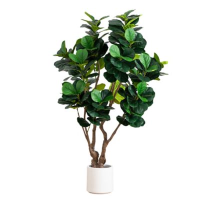 Nearly Natural 6 ft. Artificial Grand Fiddle Leaf Tree in White Decorative Planter