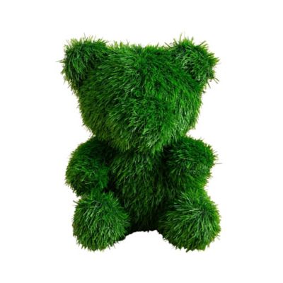 Nearly Natural 14 in. UV Resistant Artificial Grass Garden Plush Topiary Bear (Indoor/Outdoor)