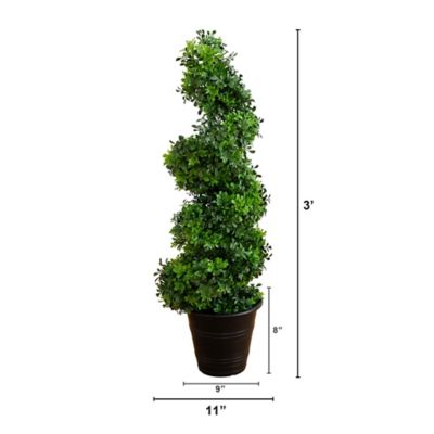 Image showing  3 ft. UV Resistant Boxwood Spiral Topiary Artificial Tree in Decorative Planter (Indoor/Outdoor)