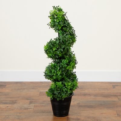 Image showing  3 ft. UV Resistant Boxwood Spiral Topiary Artificial Tree in Decorative Planter (Indoor/Outdoor)